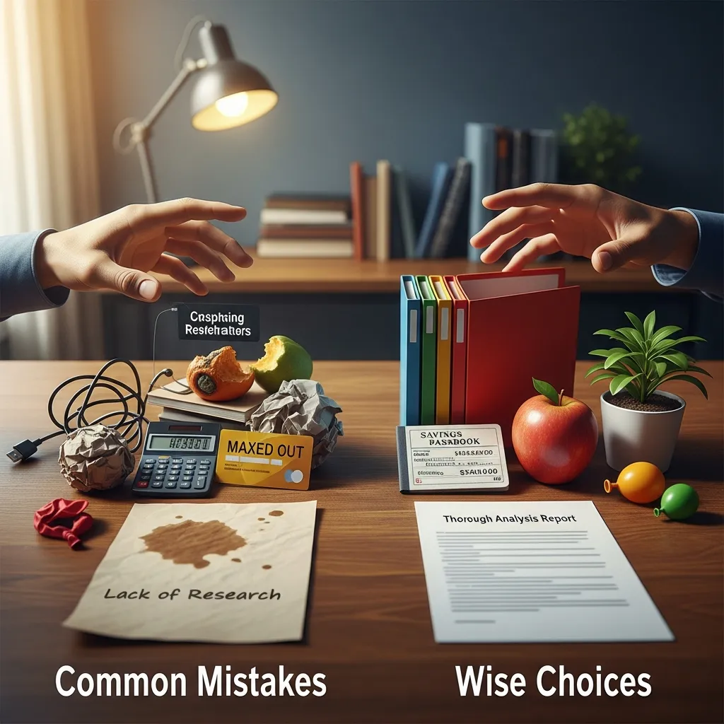 Illustration highlighting common decision errors when selecting a bicycle or similar equipment