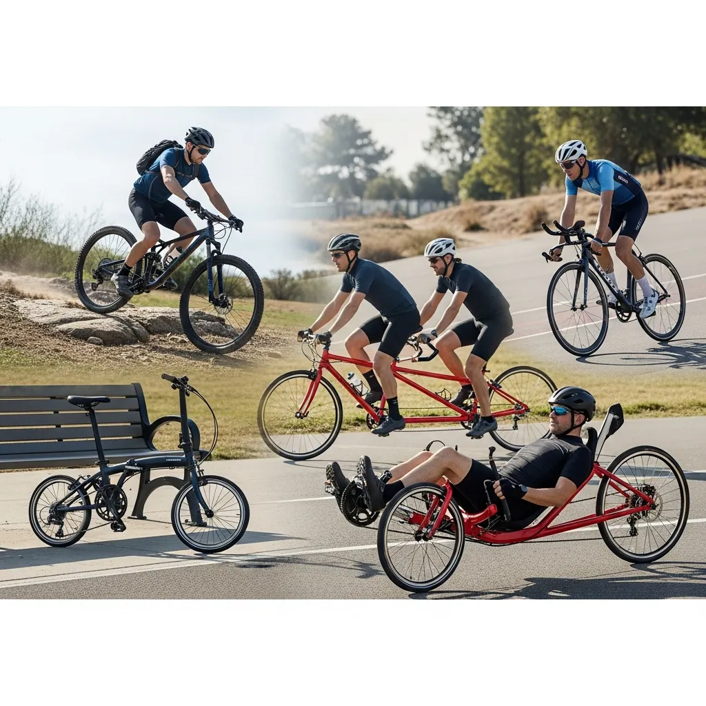 Modern cycling infographic illustrating pro tips for buying different types of bicycles, featuring choosing the right frame size, matching bike type to terrain, testing ride comfort, checking component quality, setting budget priorities, and selecting proper accessories in a clean professional outdoor lifestyle design.