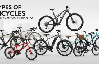 Types of Bicycles: The Ultimate 2026 Buying Guide Modern cycling infographic illustrating types of bicycles as the ultimate 2026 buying guide, featuring road, mountain, hybrid, electric, BMX, gravel, touring, and cargo bikes with comparison highlights on terrain, comfort, speed, and usage in a clean professional outdoor lifestyle design.