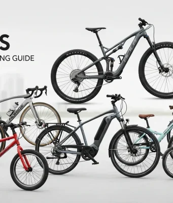 Types of Bicycles: The Ultimate 2026 Buying Guide Modern cycling infographic illustrating types of bicycles as the ultimate 2026 buying guide, featuring road, mountain, hybrid, electric, BMX, gravel, touring, and cargo bikes with comparison highlights on terrain, comfort, speed, and usage in a clean professional outdoor lifestyle design.